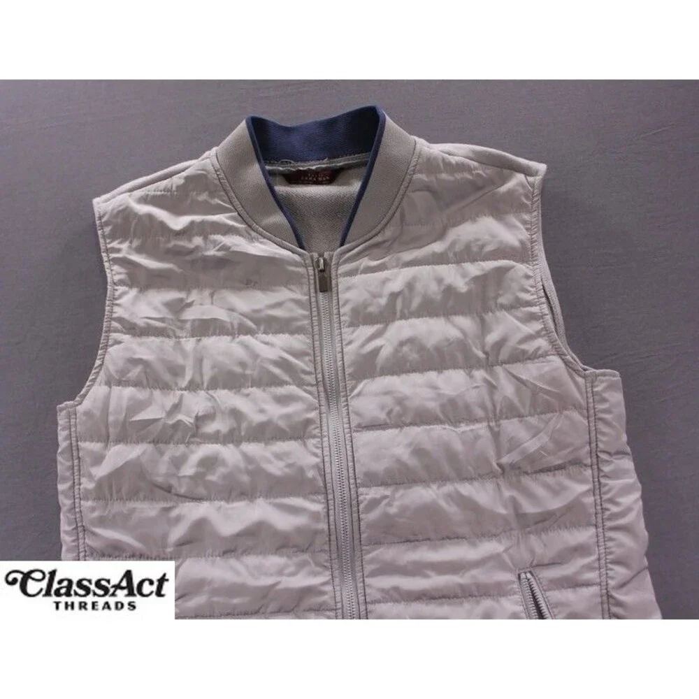 Zara Man Puffer Vest Gray Lightweight Sleeveless Polyester Sz L - Picture 2 of 10